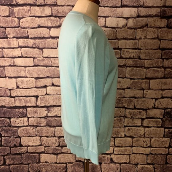 Talbots Aqua 3/4 Sleeve Cardigan W/ Front Ruffle Size Large - Picture 8 of 10